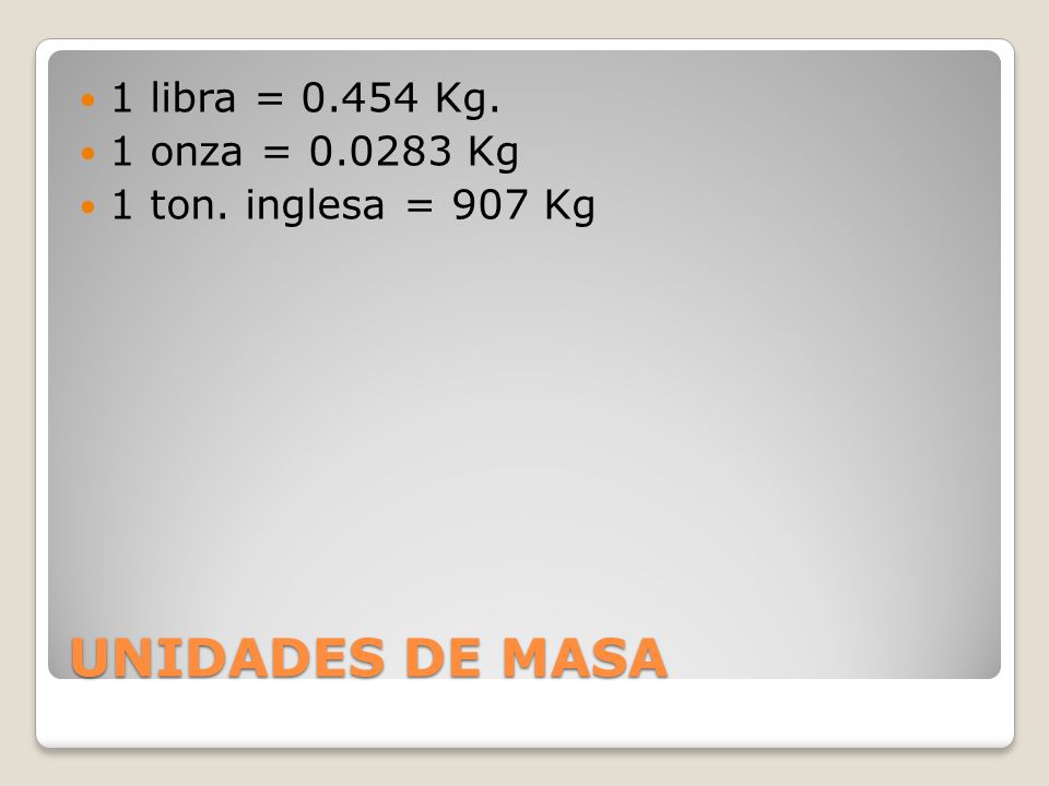 UNIDADES DE MASA 1 libra Kg. 1 onza Kg ppt descargar